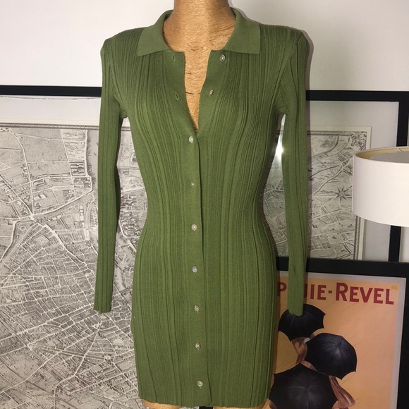 long sleeve tight green dress Amalfi Green Long Sleeve Lace Up Mini Dress - 4 main image 1